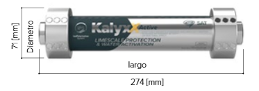 KalyxX Active 1 pulgada — diámetro 71 mm y largo 274 mm